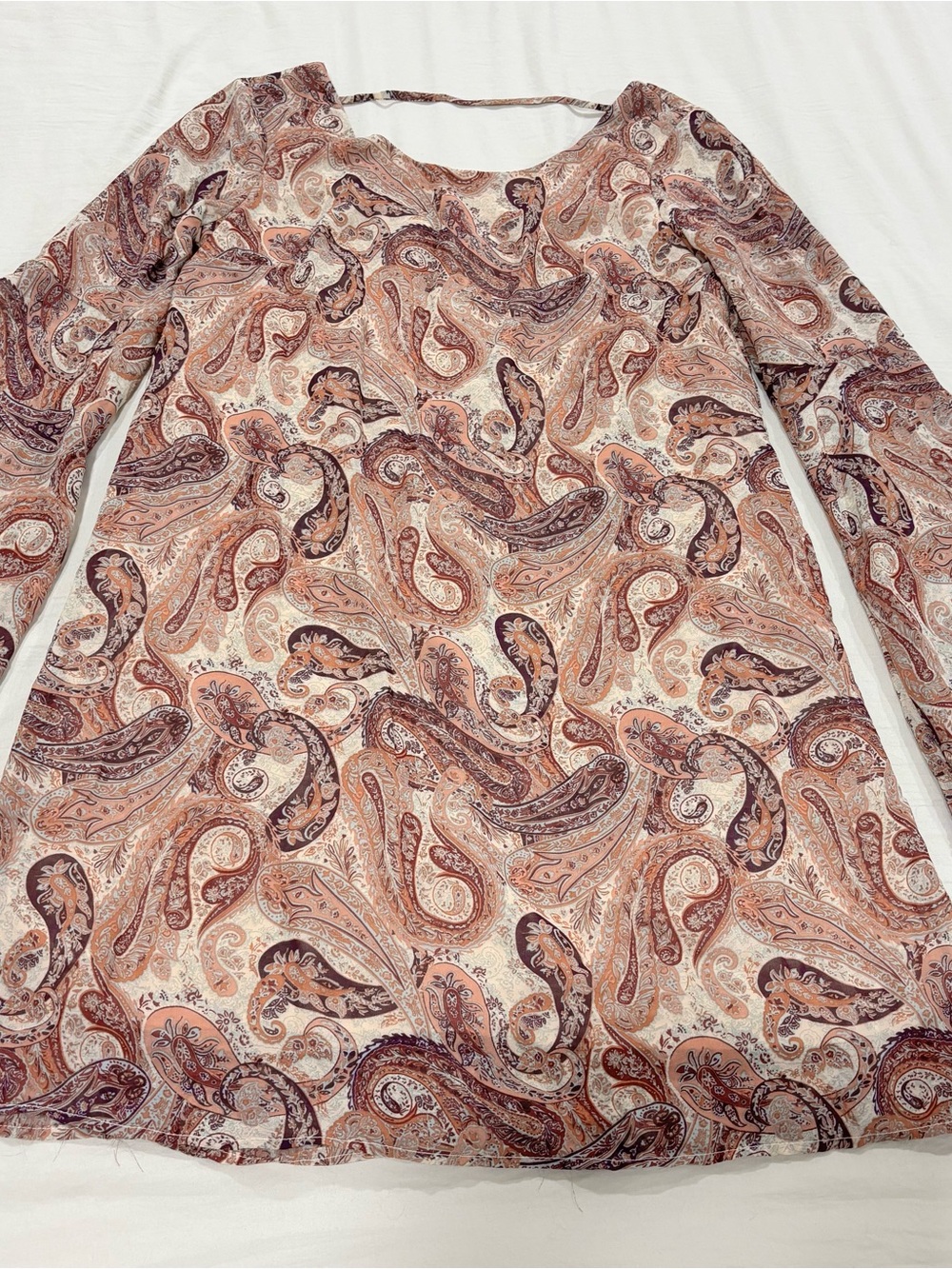 Xhilaration Paisley Bell Sleeve Lace Trim Tunic Top M